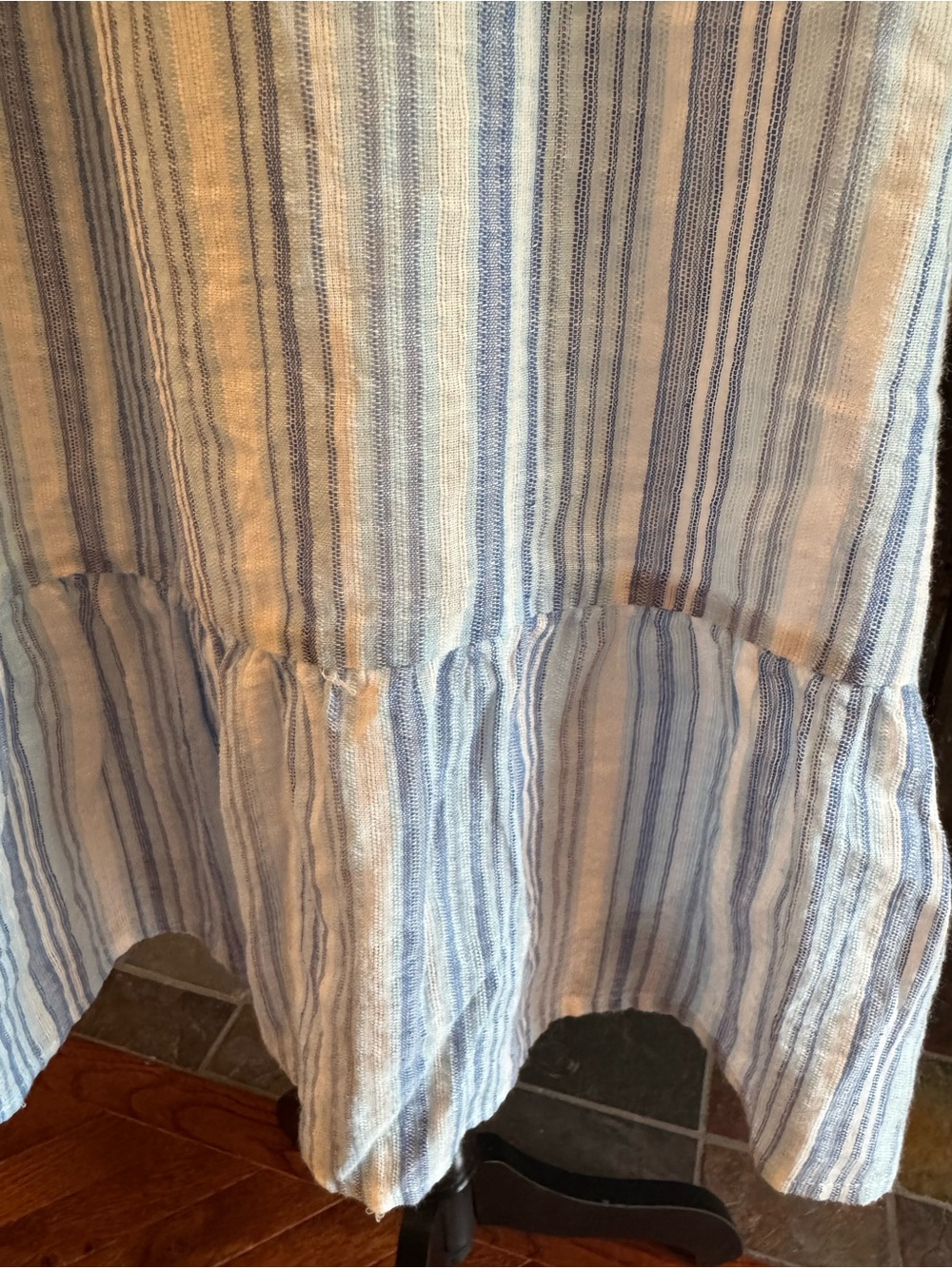 Ronni Nicole Sleeveless Linen Blend Babydoll Dress Blue White Stripes Ruffle LRG - Picture 5 of 11